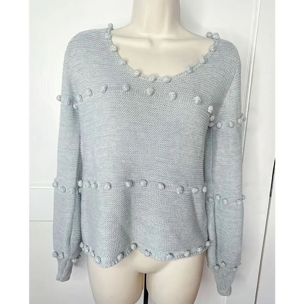 Storia Bobble Pom Pom Sweater Gray Size Medium - Picture 2 of 6